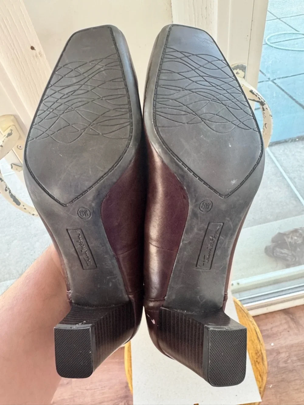 Thom McAn Thea Brown Leather Loafers 8 Wide Block Heel Y2K Square Toe NWT - Picture 13 of 14